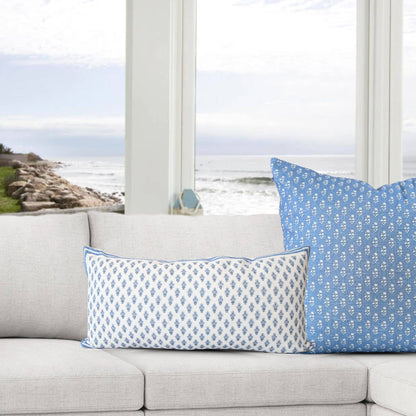 Celeste Blue Mughal Flower Lumbar Pillow Cover – Coastal