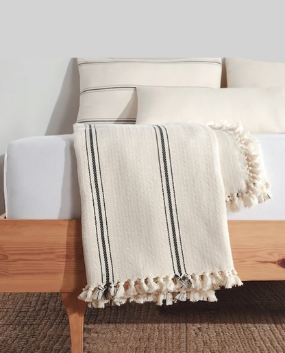Mustard Striped Cream Throw blanket & Bedspread