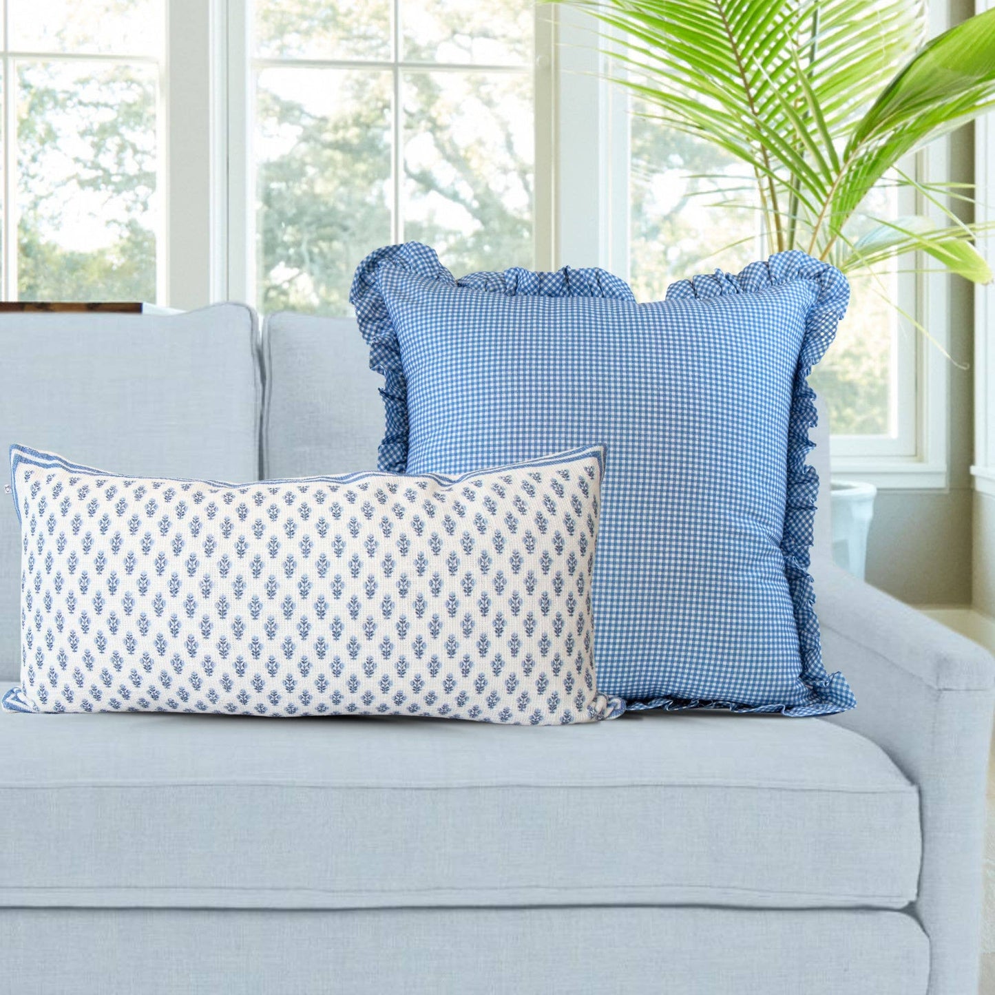 Celeste Blue Mughal Flower Lumbar Pillow Cover – Coastal