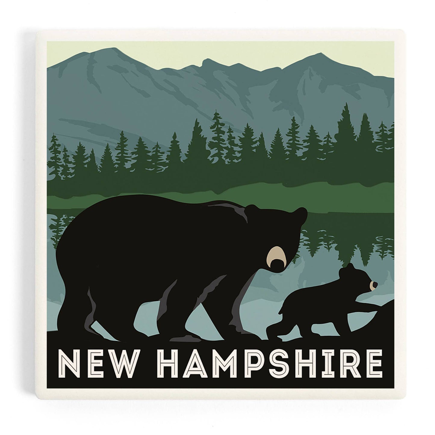 CERAMIC COASTER New Hampshire, Bears Lake & Mountain