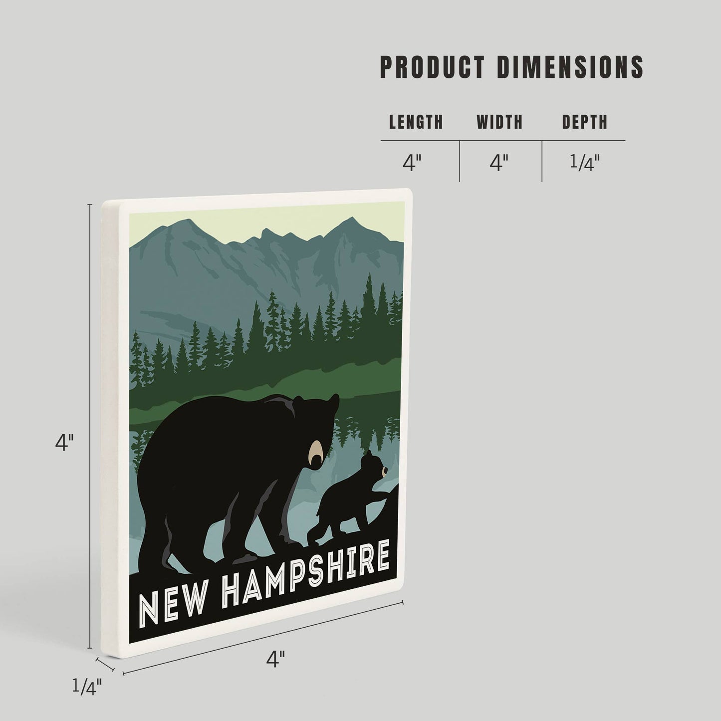 CERAMIC COASTER New Hampshire, Bears Lake & Mountain
