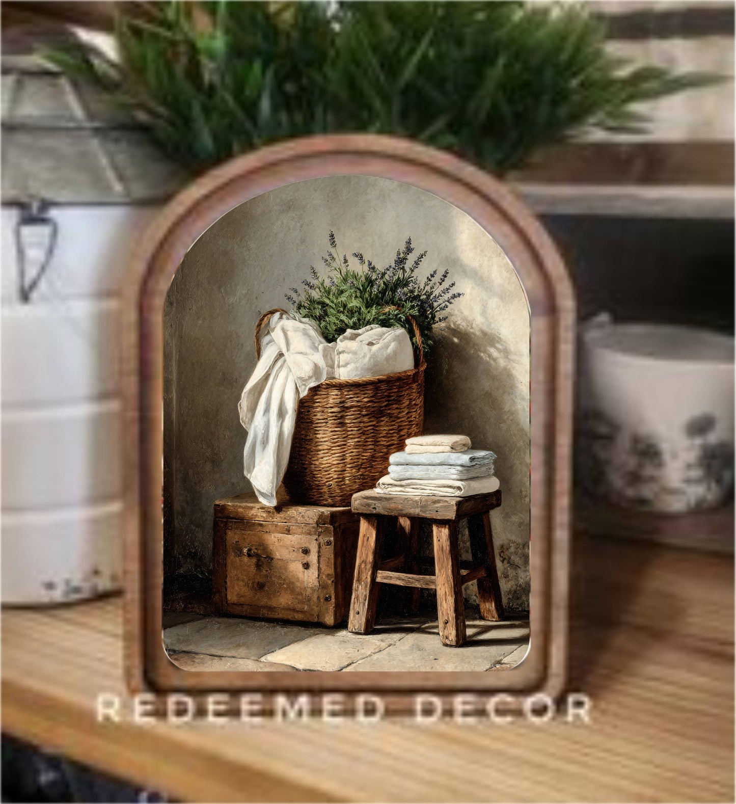 Arch Top Towel Basket Framed Art