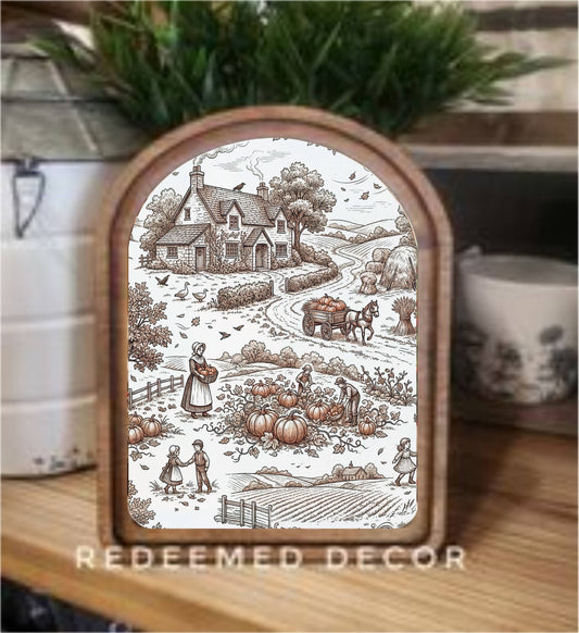 Arch Top Pumpkin Toile Framed Art