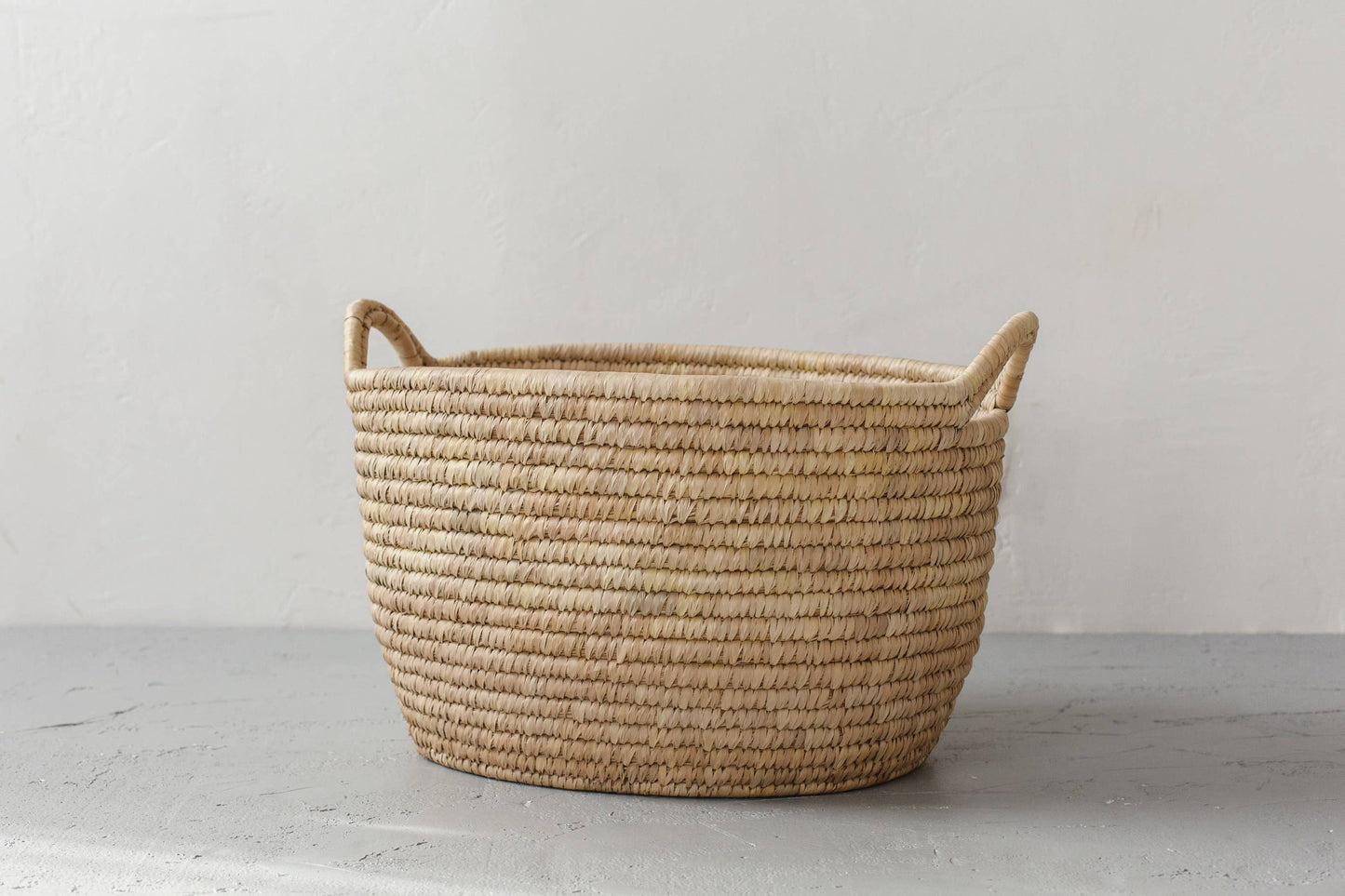 Oval Laundry Basket, palm leaf - low large