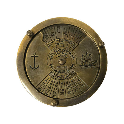 Antiqued Brass Compass With 100-Year Calendar | Tabletop