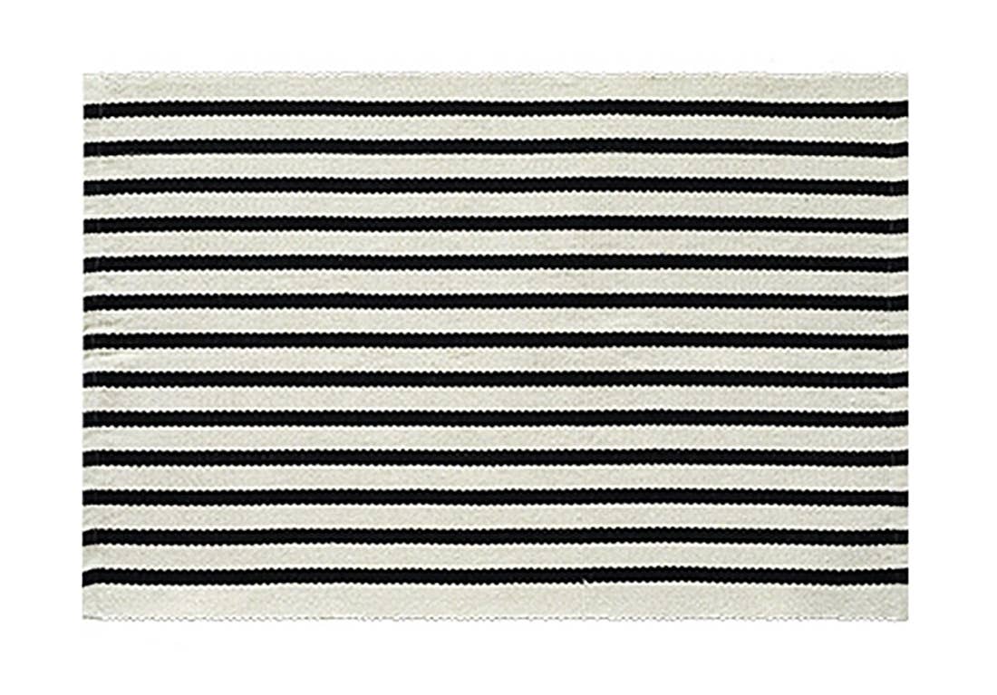 Black-Ivory Cotton Blend Classic Striped Small Area Rug