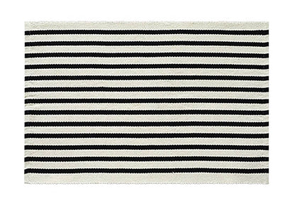 Black-Ivory Cotton Blend Classic Striped Small Area Rug