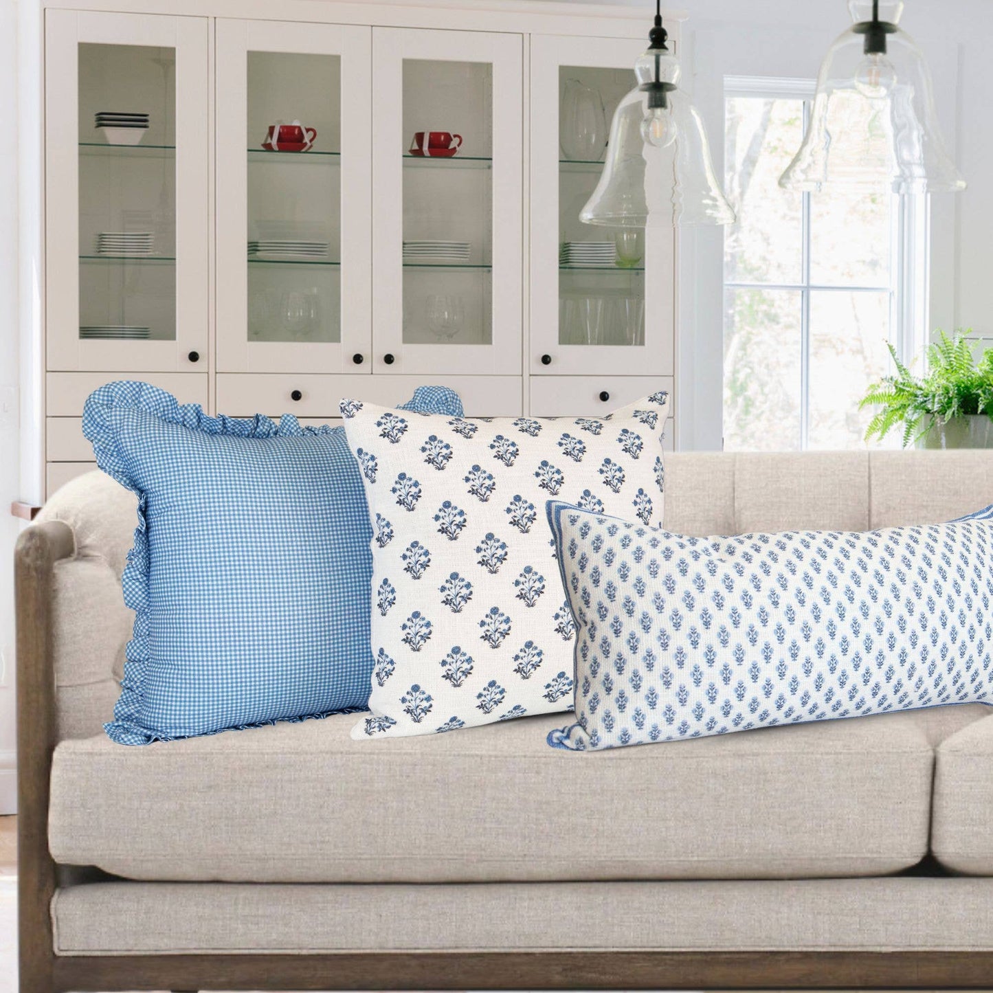 Celeste Blue Mughal Flower Lumbar Pillow Cover – Coastal