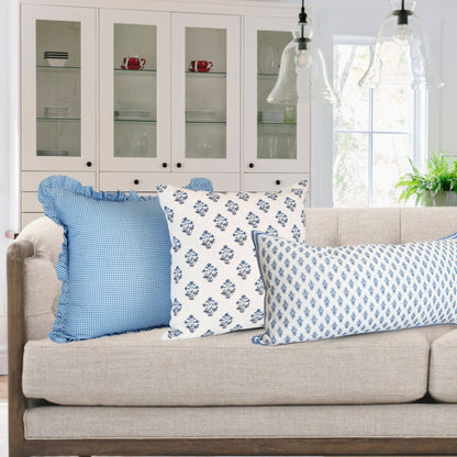 Celeste Blue Mughal Flower Lumbar Pillow Cover – Coastal