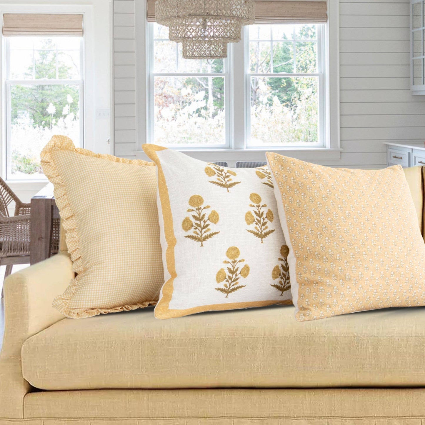 Seraphina Gold Mughal Flower Pillow - Elegant, Decorative